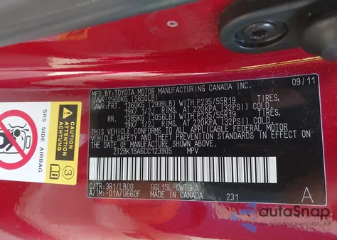 2012 Lexus Rx 350 from USA, damaged, VIN 2T2BK1BA6CC123905